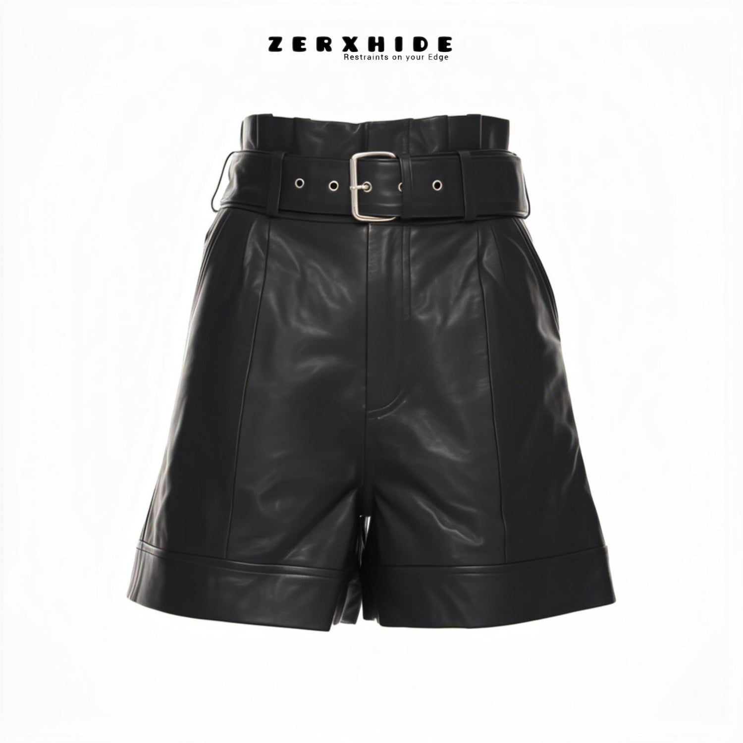 Women's leather shorts collection — high-waisted, mini, biker and faux leather  styles for women in black, brown and burgundy