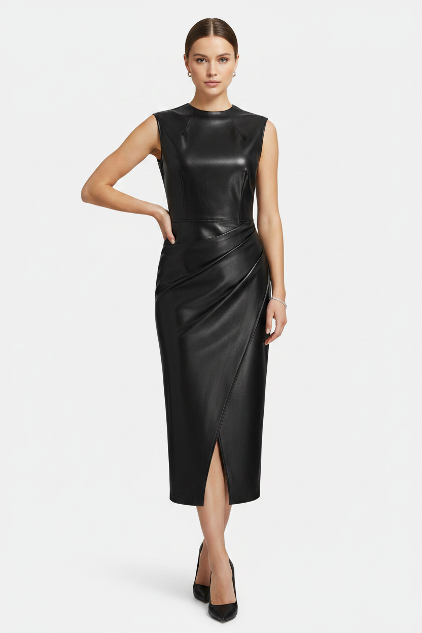 Black leather dress on a white background