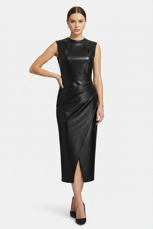 Black leather dress on a white background