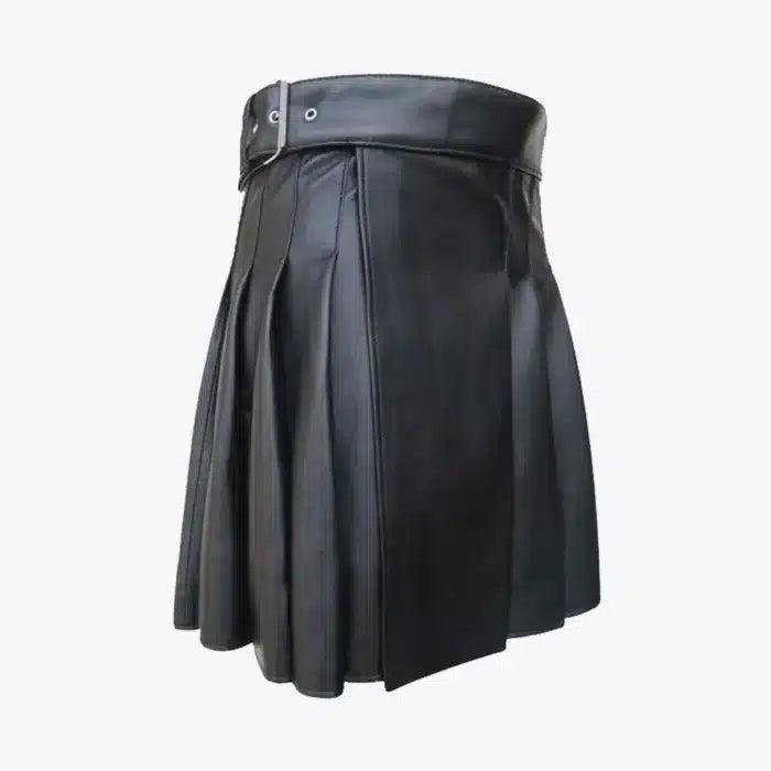 Black Pleated Leather Kilt for Men & Women – Premium Leather ZERXHIDE