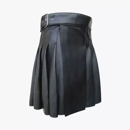 Black Pleated Leather Kilt for Men & Women – Premium Leather ZERXHIDE