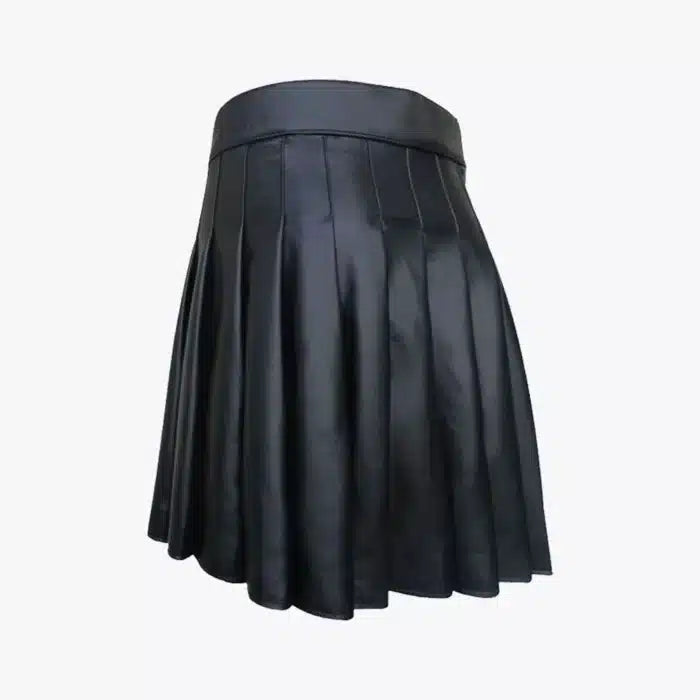 Black Pleated Leather Kilt for Men & Women – Premium Leather ZERXHIDE