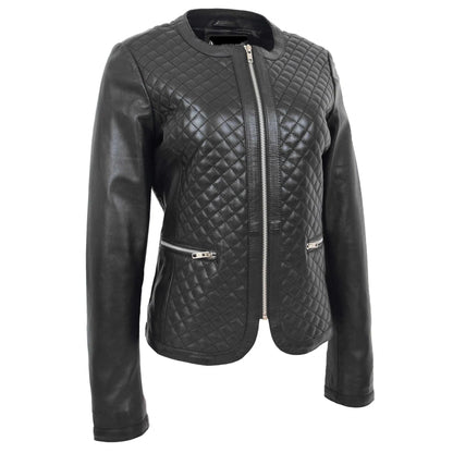 Black quilted leather jacket on a white background