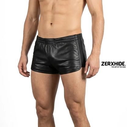 Men’s Artisanal Black Leather Sport Shorts ZerxHide