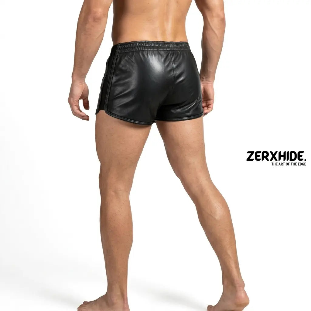 Men’s Artisanal Black Leather Sport Shorts ZerxHide