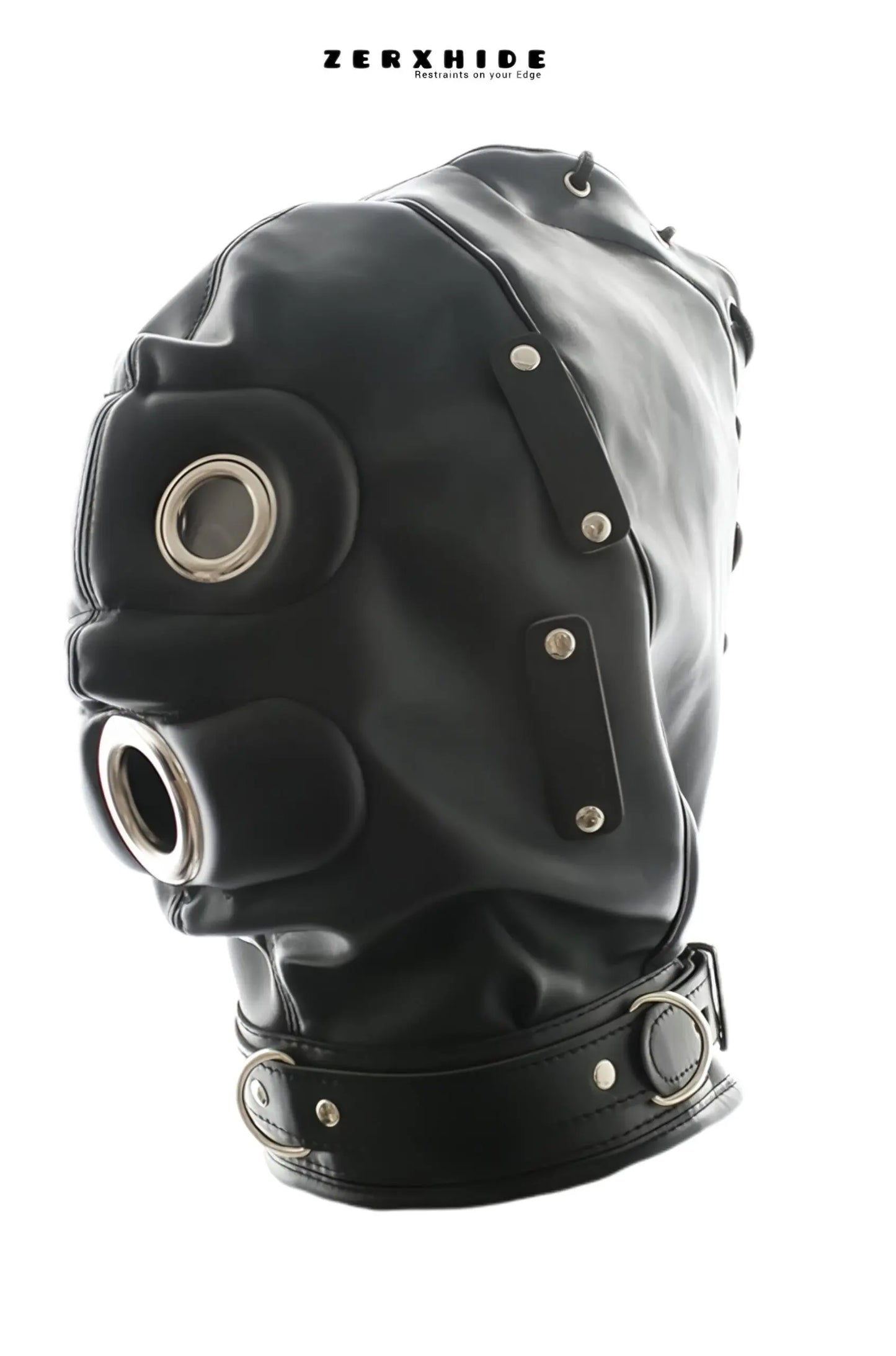 Close-up shot of the soft and reinforced stitching of a ZERXHIDE premium leather hood.