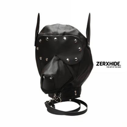 Premium Leather Puppy Hood Set with Detachable Blindfold & Leash ZerxHide