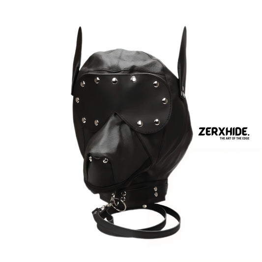 Premium Leather Puppy Hood Set with Detachable Blindfold & Leash ZerxHide