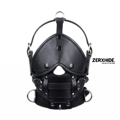Premium Leather Bondage Muzzle with Detachable Blindfold ZerxHide