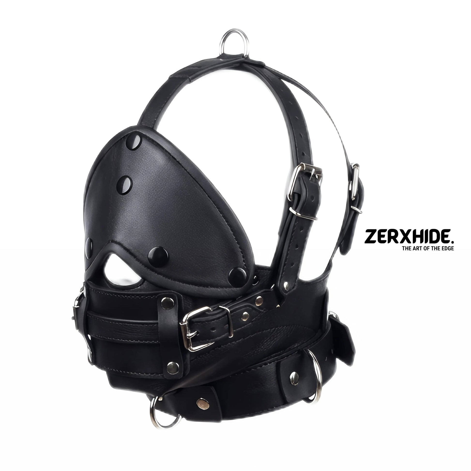 Premium Leather Bondage Muzzle with Detachable Blindfold ZerxHide