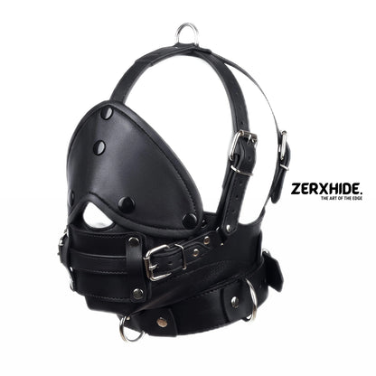Premium Leather Bondage Muzzle with Detachable Blindfold ZerxHide
