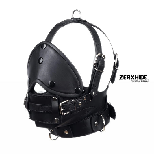 Premium Leather Bondage Muzzle with Detachable Blindfold ZerxHide