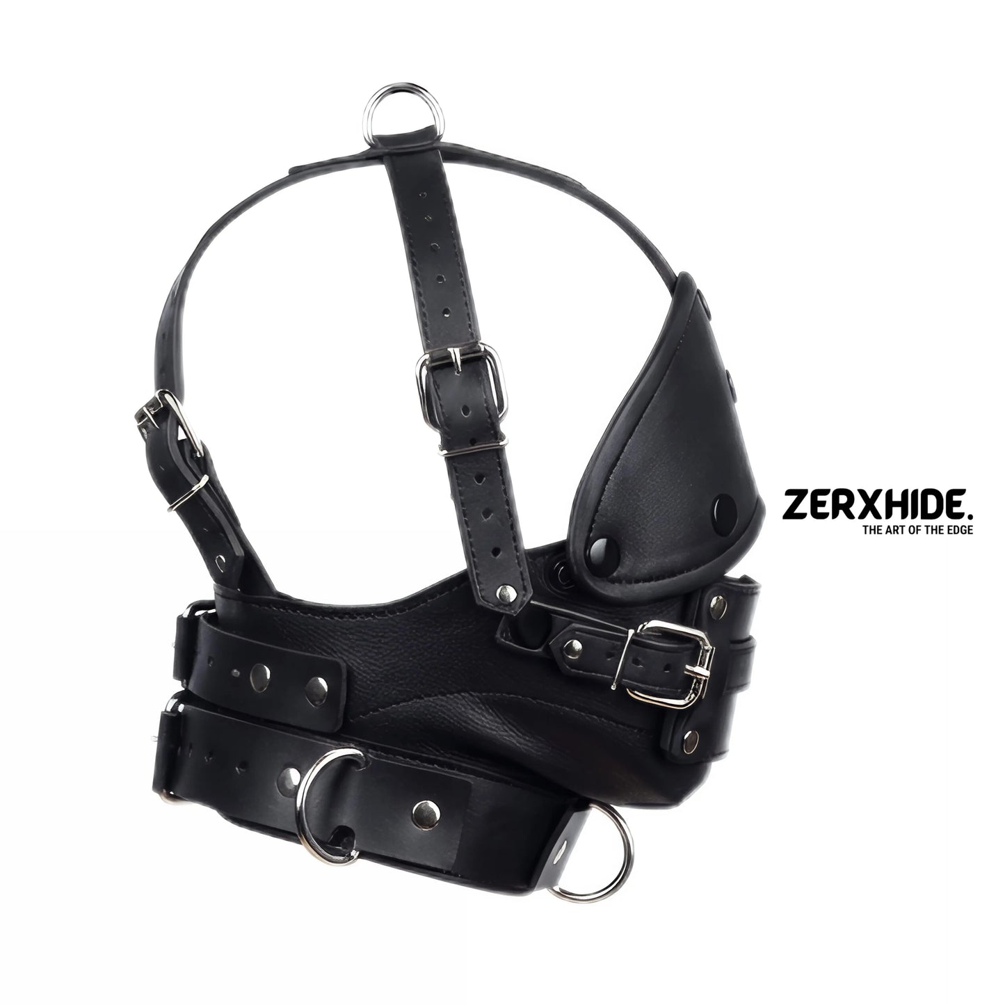 Premium Leather Bondage Muzzle with Detachable Blindfold ZerxHide