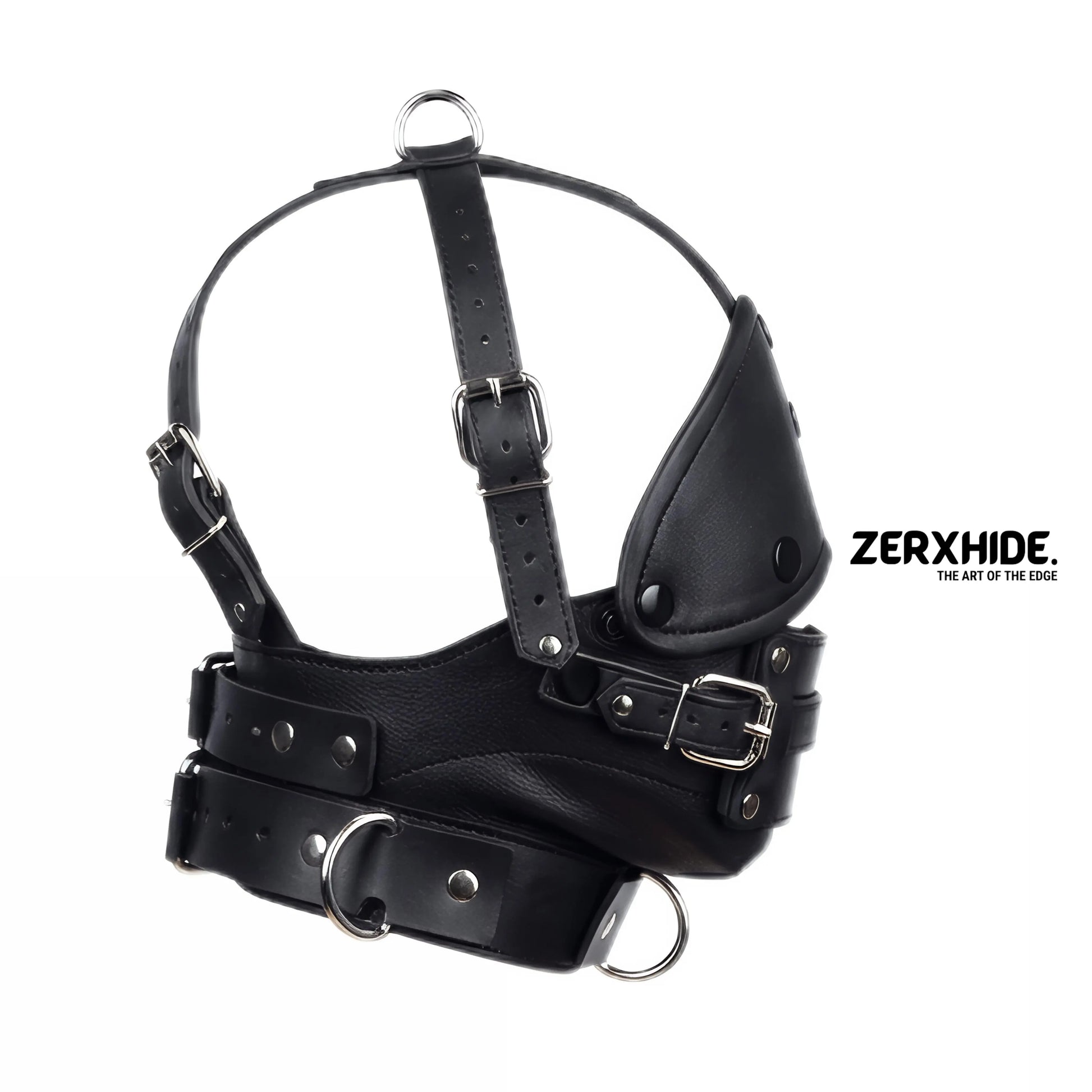 Premium Leather Bondage Muzzle with Detachable Blindfold ZerxHide