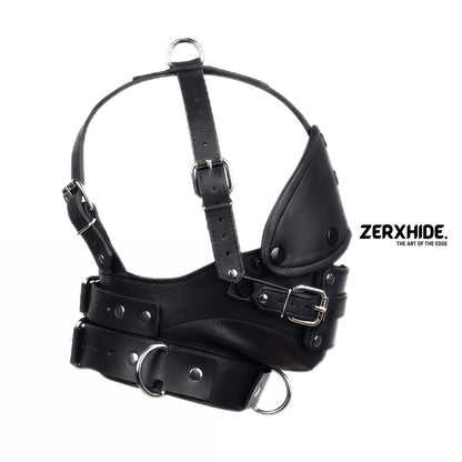 Premium Leather Bondage Muzzle with Detachable Blindfold ZerxHide