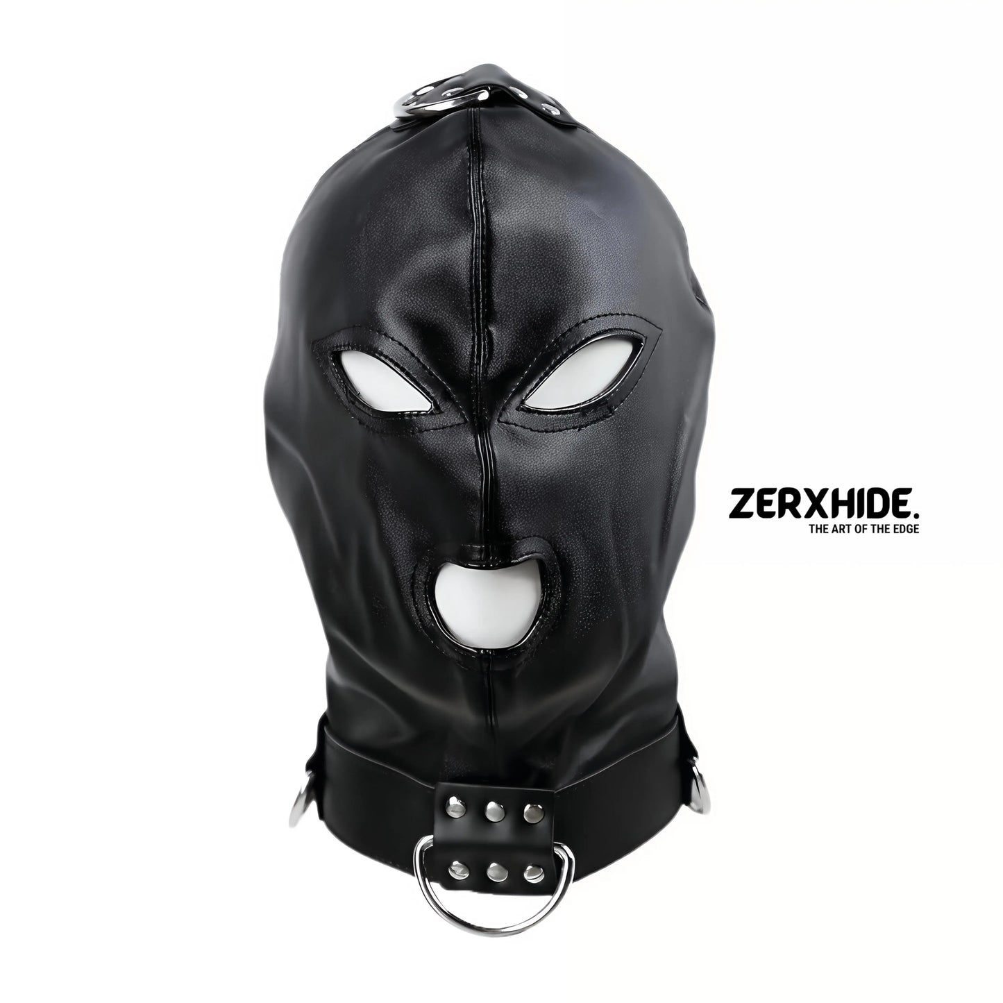 Premium Lace-Up Leather Hood with Built-In Collar & D-Rings ZerxHide
