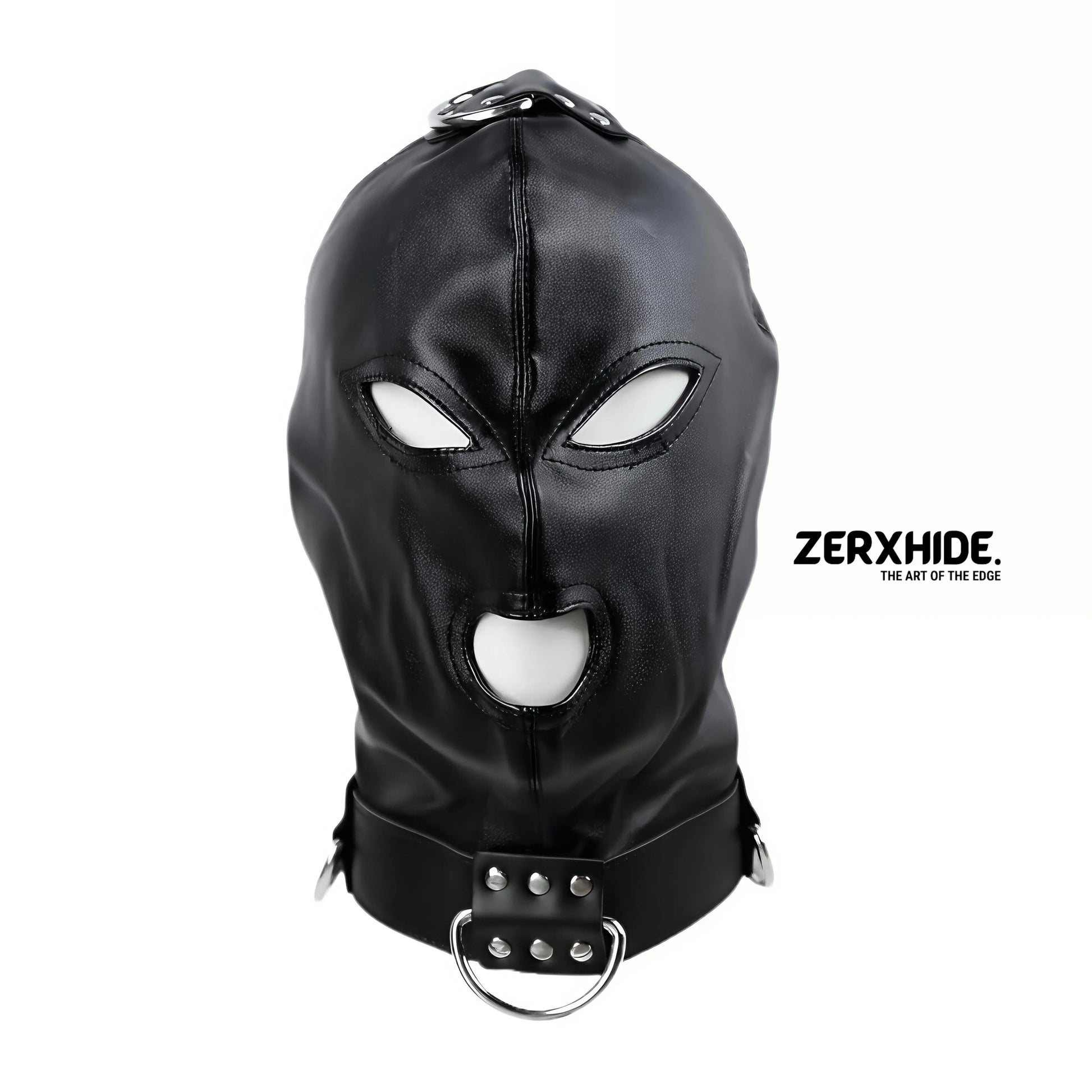 Premium Lace-Up Leather Hood with Built-In Collar & D-Rings ZerxHide