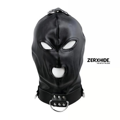 Premium Lace-Up Leather Hood with Built-In Collar & D-Rings ZerxHide