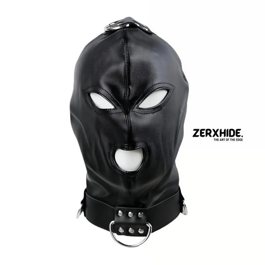 Premium Lace-Up Leather Hood with Built-In Collar & D-Rings ZerxHide