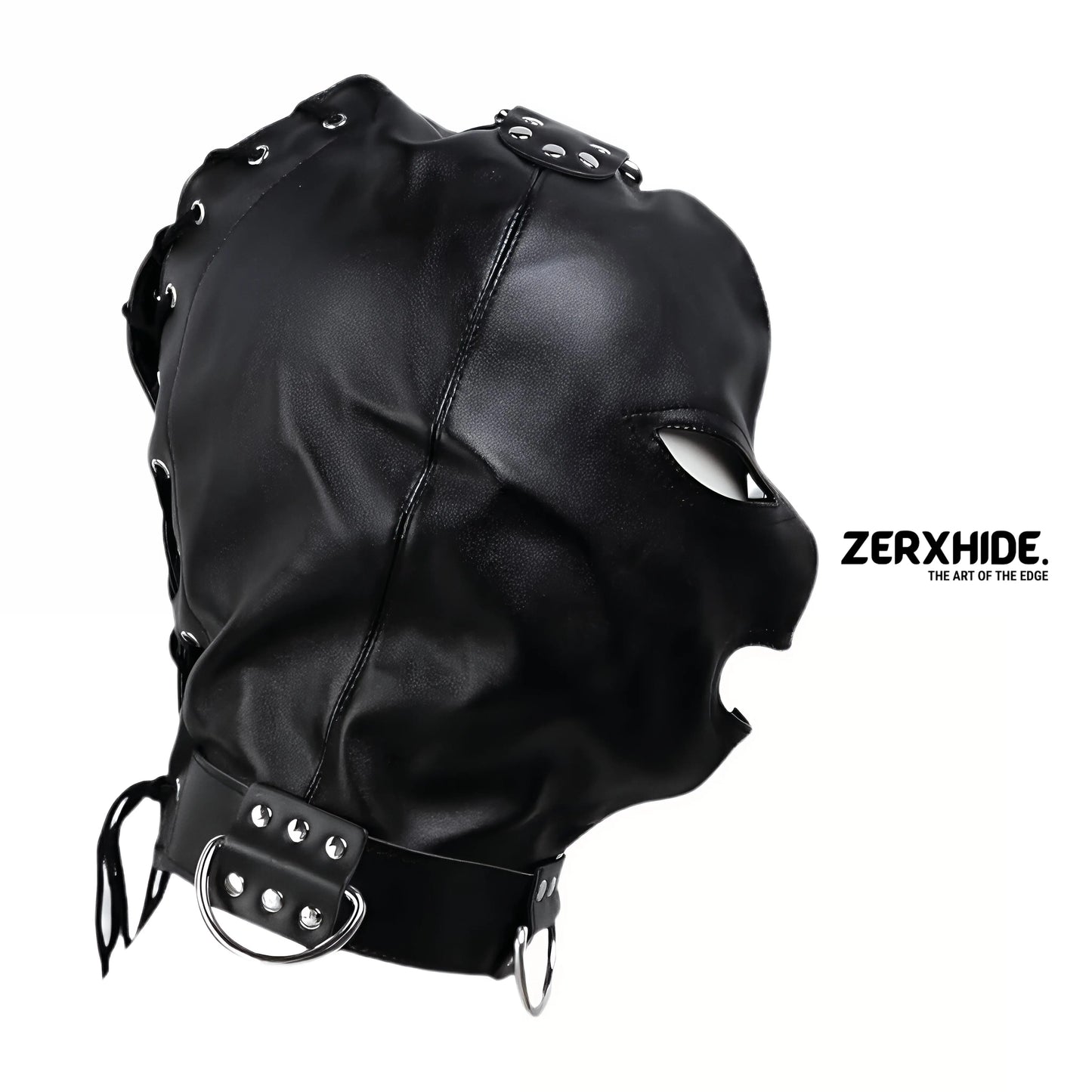 Premium Lace-Up Leather Hood with Built-In Collar & D-Rings ZerxHide