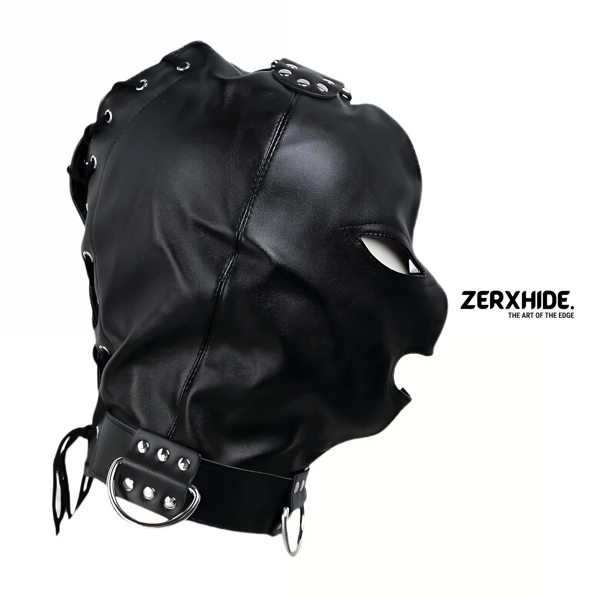 Premium Lace-Up Leather Hood with Built-In Collar & D-Rings ZerxHide