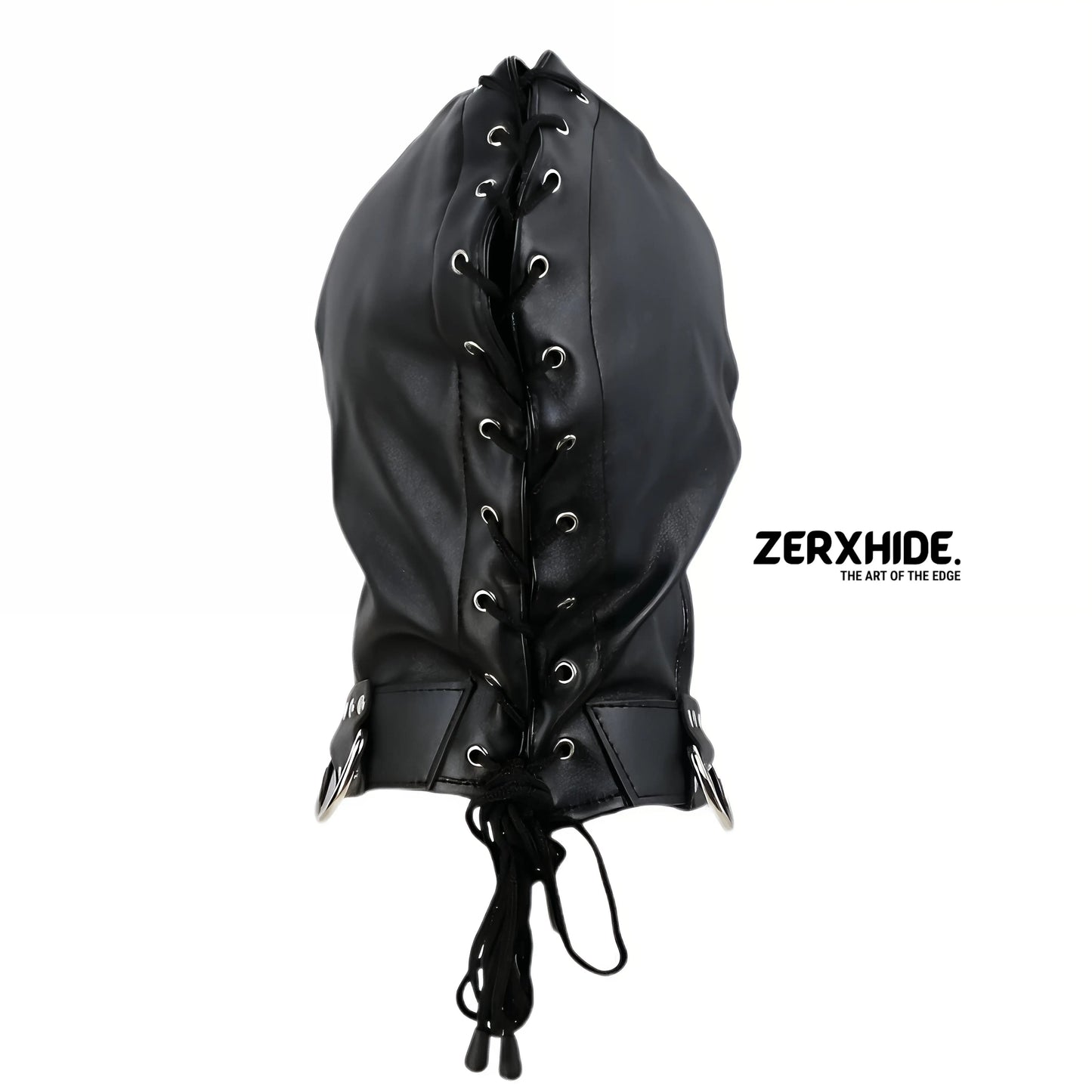 Premium Lace-Up Leather Hood with Built-In Collar & D-Rings ZerxHide