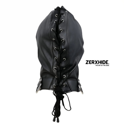 Premium Lace-Up Leather Hood with Built-In Collar & D-Rings ZerxHide