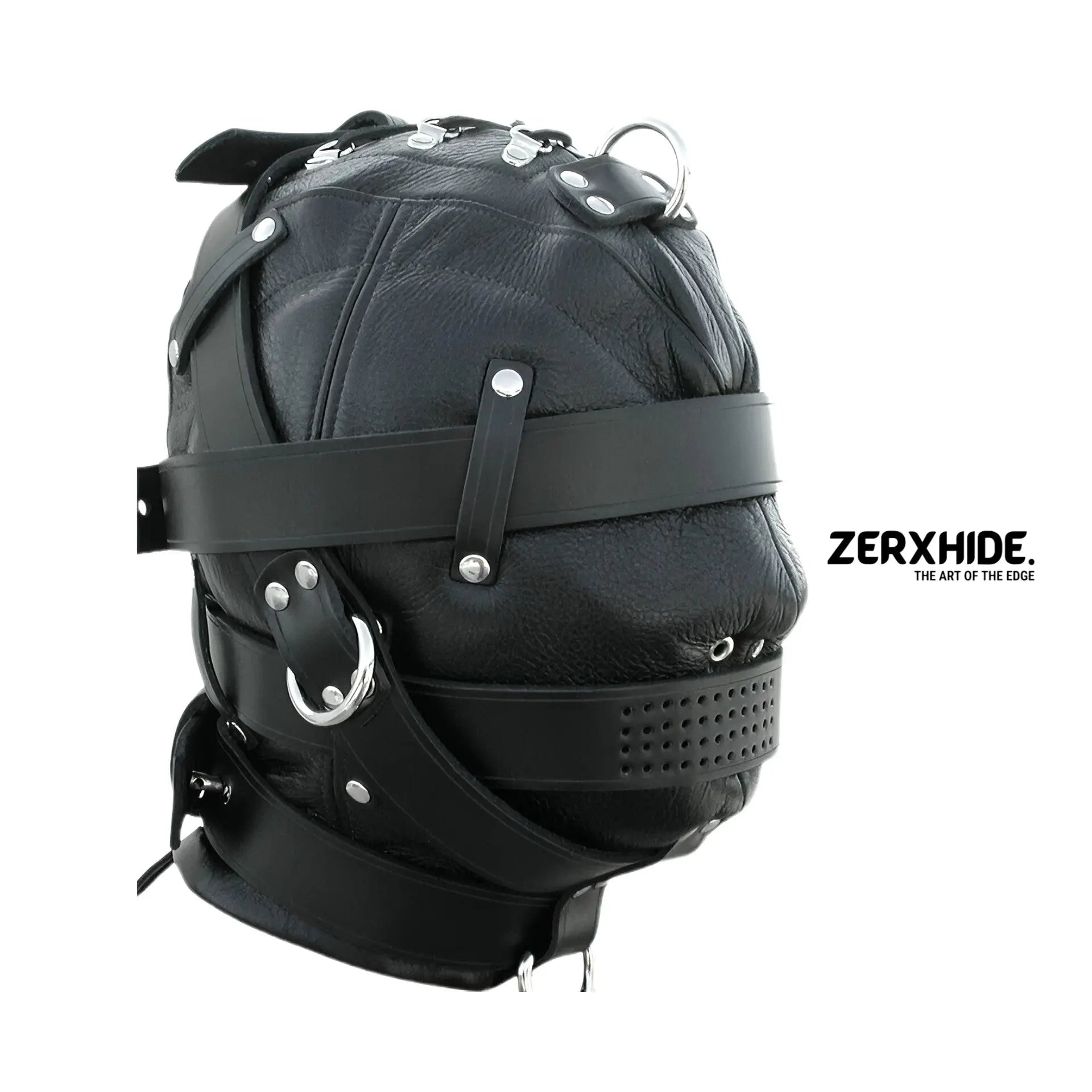 ZERXHIDE Sentinel | Artisan Full-Enclosure Strapped Leather Hood ZerxHide