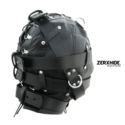 ZERXHIDE Sentinel | Artisan Full-Enclosure Strapped Leather Hood ZerxHide
