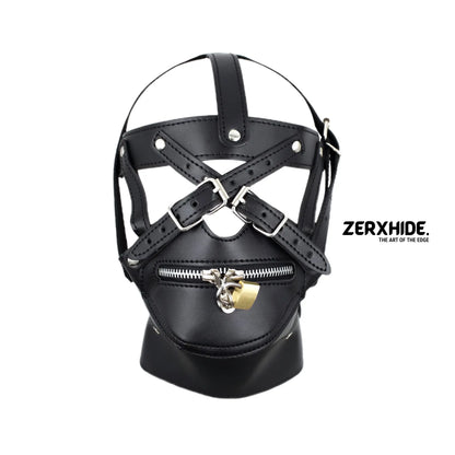 Lockable Leather Posture Harness Mask - Artisan Handcrafted ZerxHide