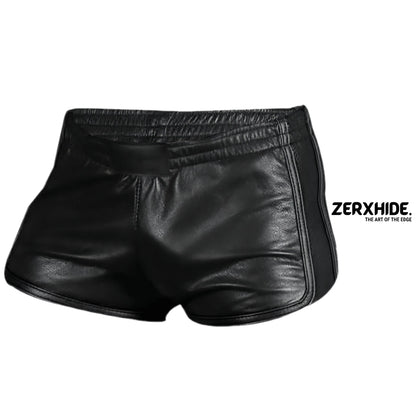 Men’s Artisanal Black Leather Sport Shorts ZerxHide
