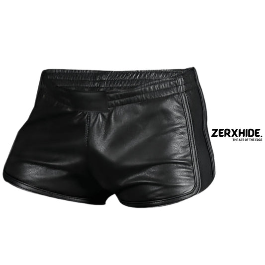 Men’s Artisanal Black Leather Sport Shorts ZerxHide