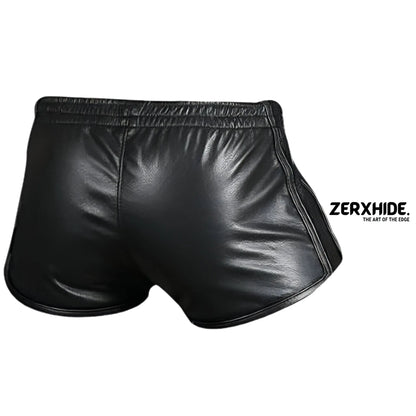 Men’s Artisanal Black Leather Sport Shorts ZerxHide