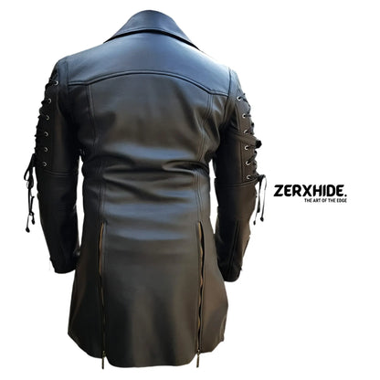 Cyberpunk Lace-Up Leather Trench Coat ZerxHide