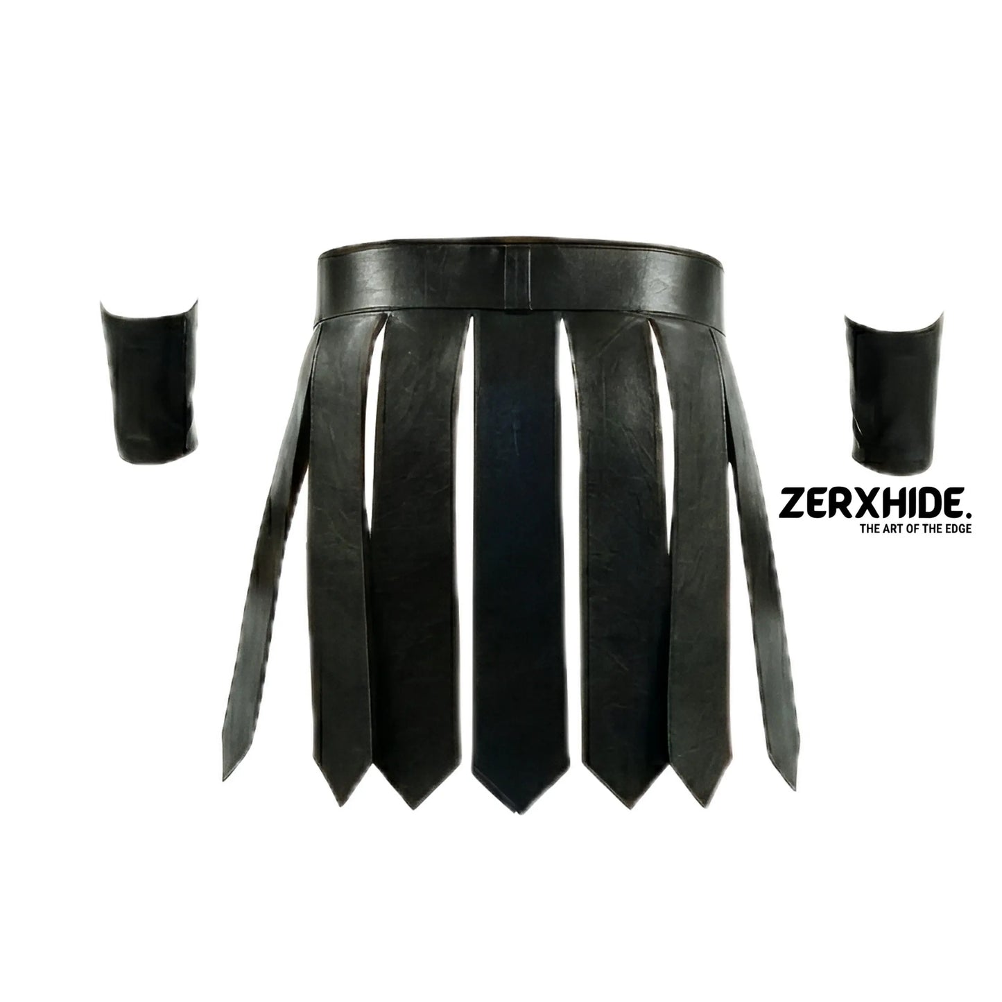 Handcrafted Leather Gladiator Kilt Set – Roman War Skirt with Wrist Cuffs ZerxHide