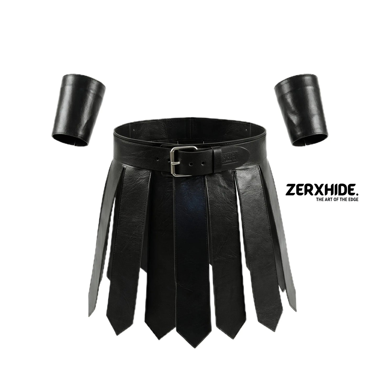Handcrafted Leather Gladiator Kilt Set – Roman War Skirt with Wrist Cuffs ZerxHide