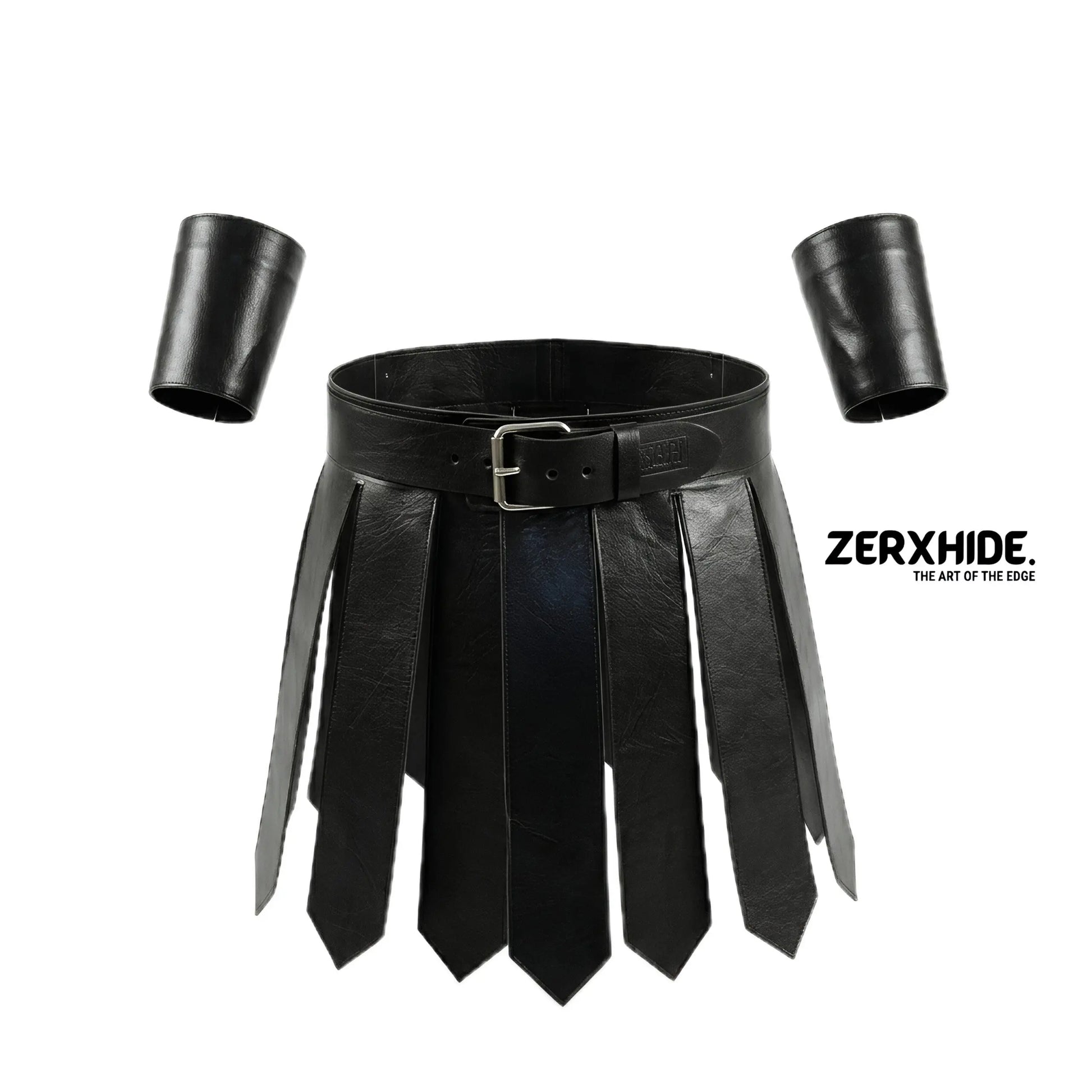 Handcrafted Leather Gladiator Kilt Set – Roman War Skirt with Wrist Cuffs ZerxHide