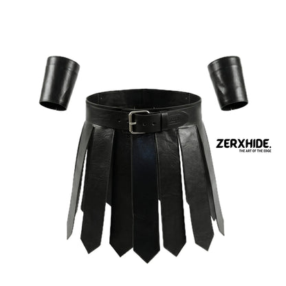 Handcrafted Leather Gladiator Kilt Set – Roman War Skirt with Wrist Cuffs ZerxHide