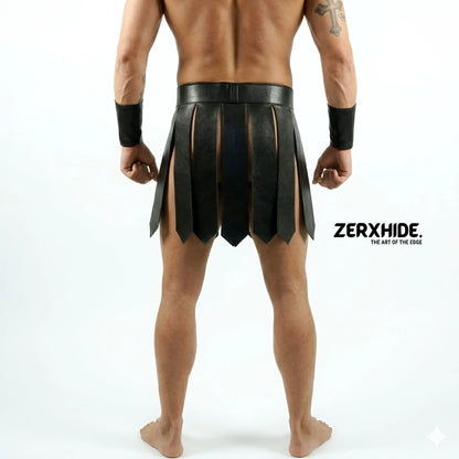 Handcrafted Leather Gladiator Kilt Set – Roman War Skirt with Wrist Cuffs ZerxHide