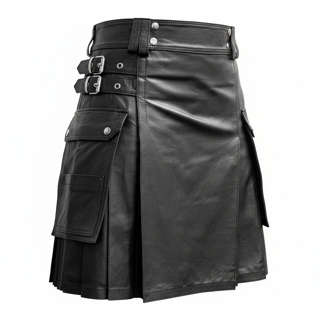 ZERXHIDE Men's Leather Gladiator Utility Kilt – Front View