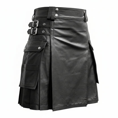 ZERXHIDE Men's Leather Gladiator Utility Kilt – Front View