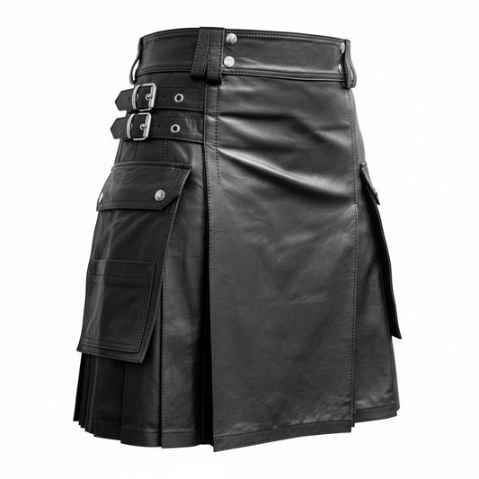 ZERXHIDE Men's Leather Gladiator Utility Kilt – Front View
