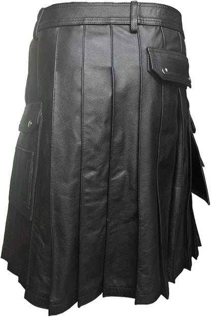 ZERXHIDE Leather Gladiator Kilt – Rear Pleated View