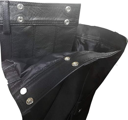 ZERXHIDE Leather Gladiator Utility Kilt – Detail View of Snap Closures and Leather Quality