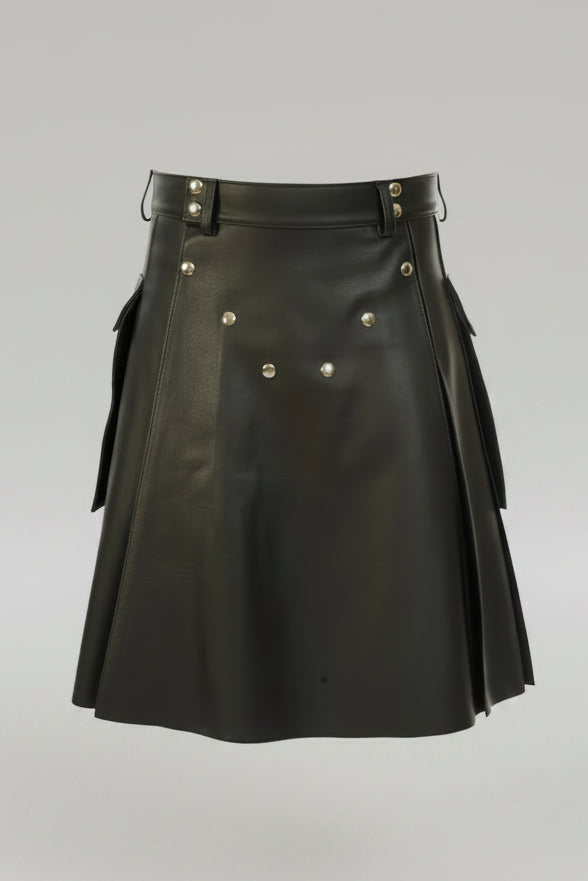 Black leather kilt with silver buttons on a white background
