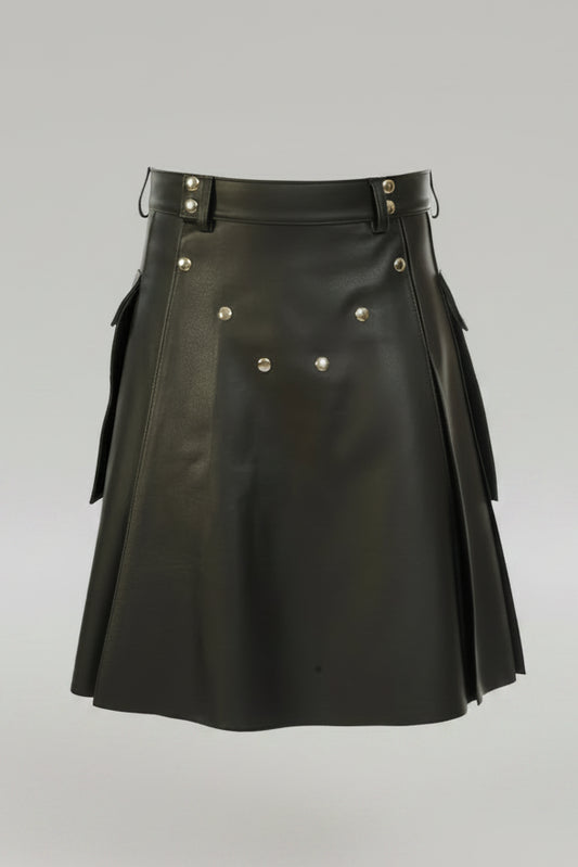 Black leather kilt with silver buttons on a white background