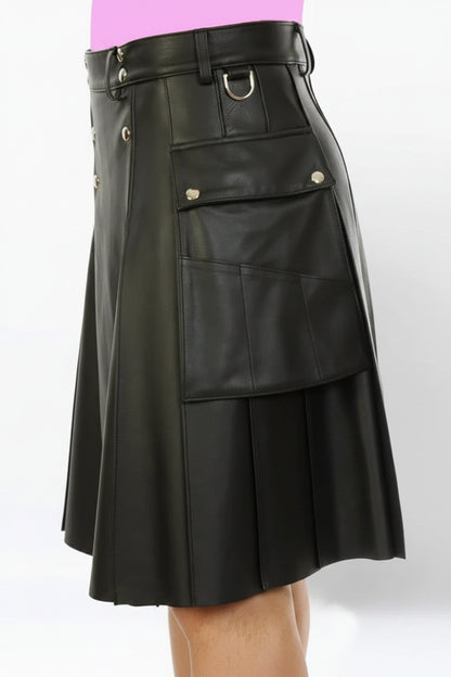 Black leather skirt with a white background