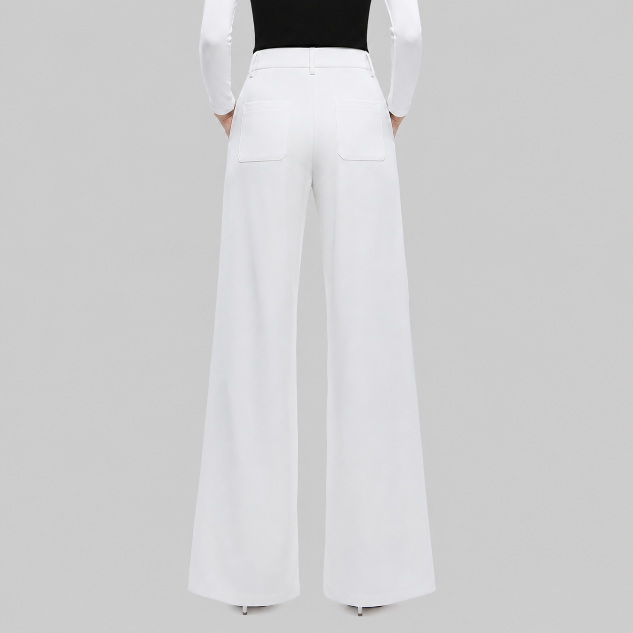 ZERXHIDE Women's White Leather Wide Leg Cargo Pants – Eight-Pocket High Waist Button-Zip Fly ZerxHide