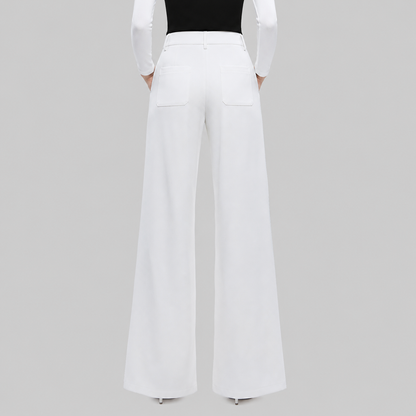 ZERXHIDE Women's White Leather Wide Leg Cargo Pants – Eight-Pocket High Waist Button-Zip Fly ZerxHide