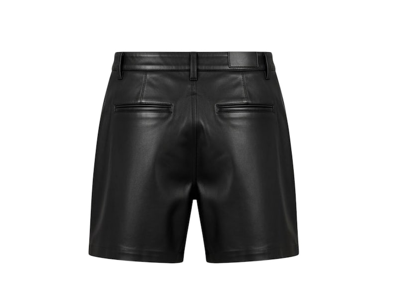 Black leather shorts on a white background